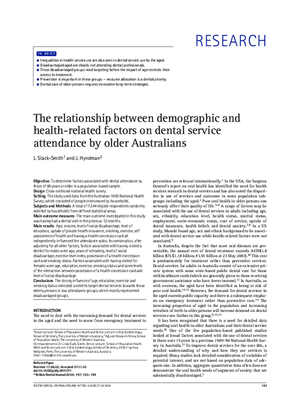 (PDF) The relationship between demographic and health-related factors ...