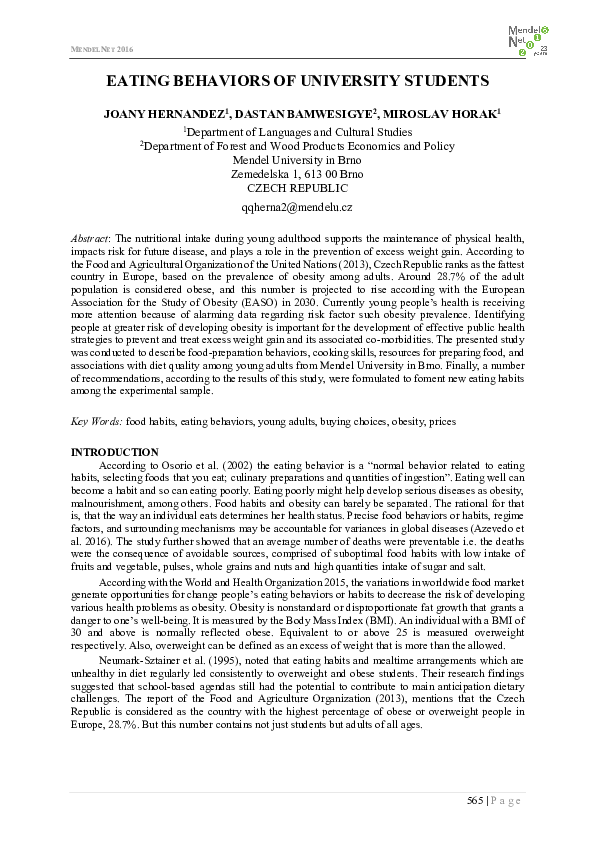 (PDF) Eating Behaviors of University Students