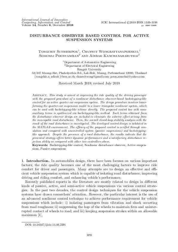 (PDF) Disturbance Observer Based Control for Active Suspension Systems