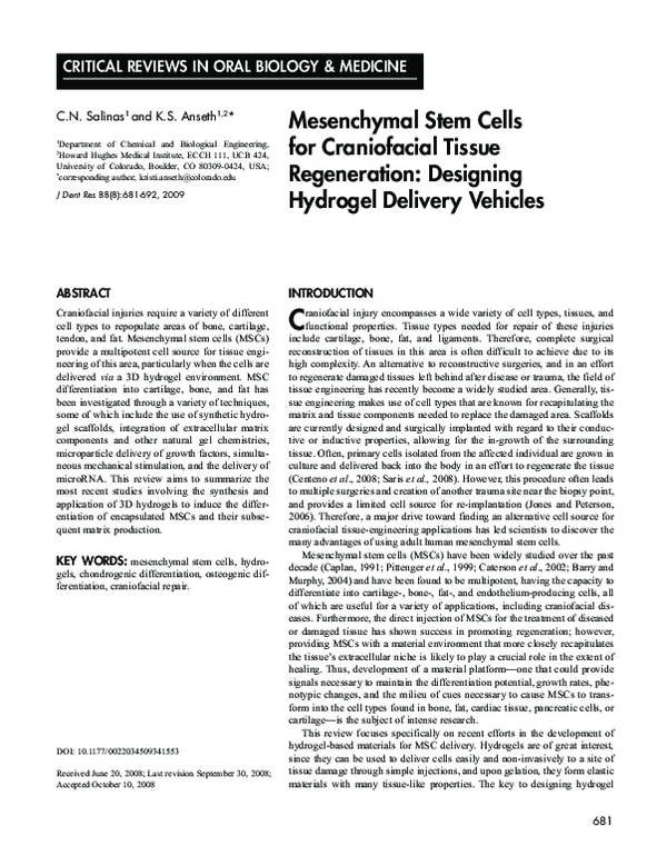 (PDF) Mesenchymal Stem Cells for Craniofacial Tissue Regeneration ...