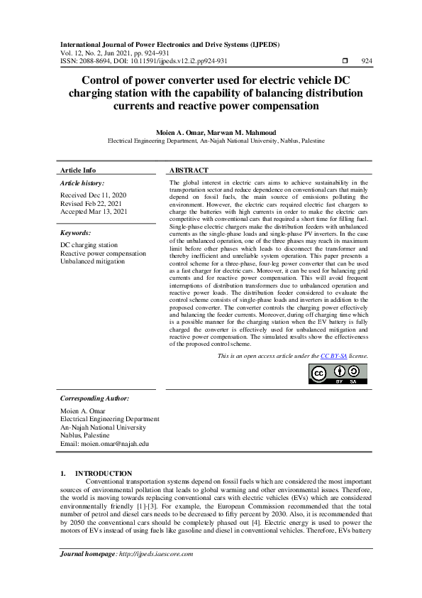 (PDF) Control of power converter used for electric vehicle DC charging ...