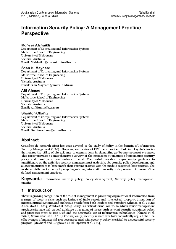 (PDF) Information Security Policy: A Management Practice Perspective