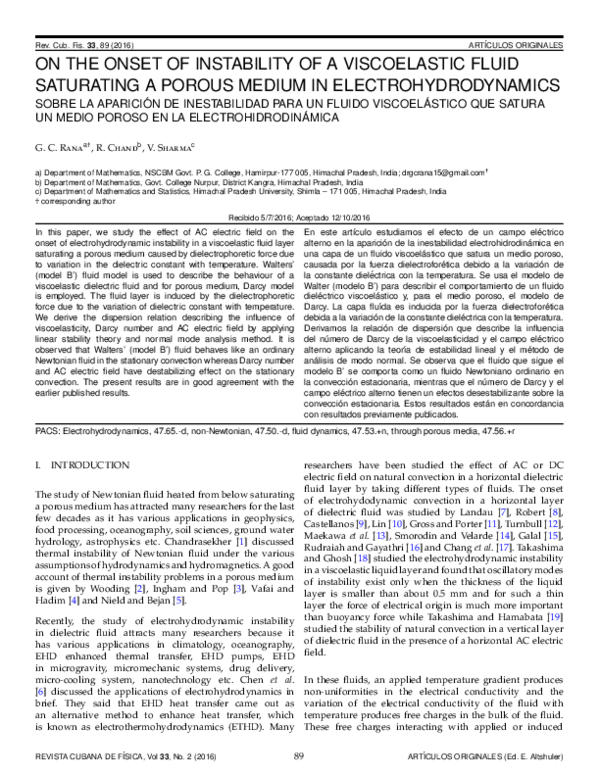 (PDF) On the Onset of Instability of a Viscoelastic Fluid Saturating a ...