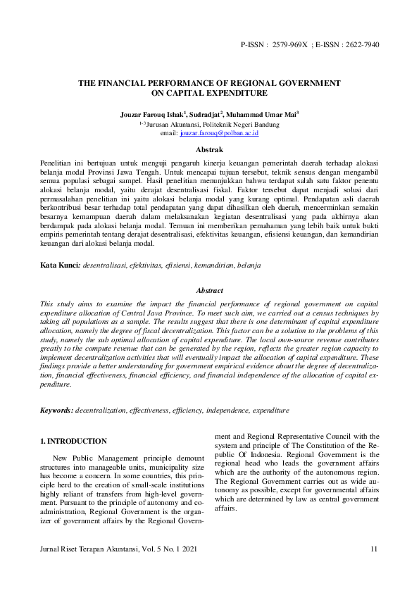 (PDF) The Financial Performance of Regional Government on Capital ...