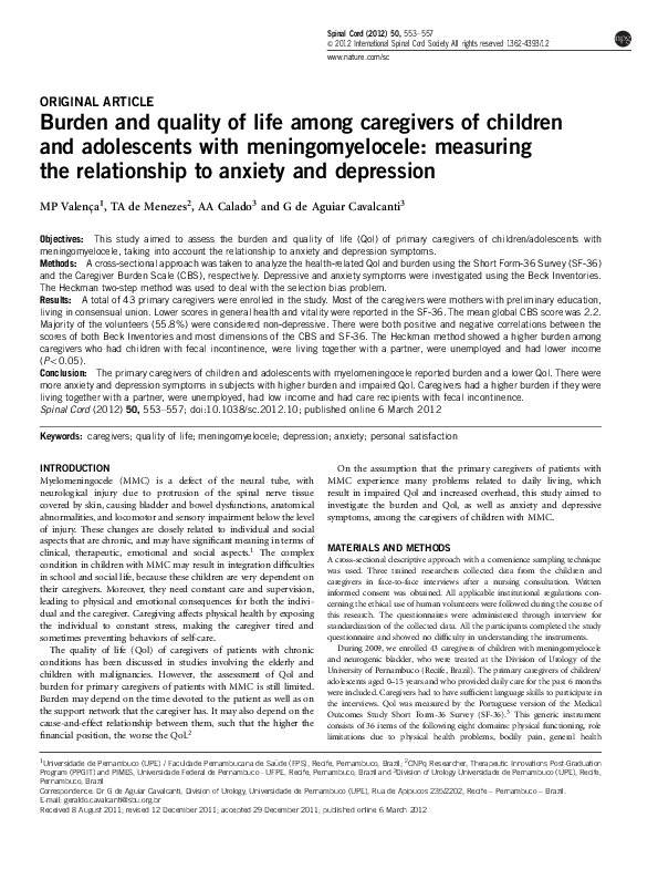 (PDF) Burden and quality of life among caregivers of children with ...