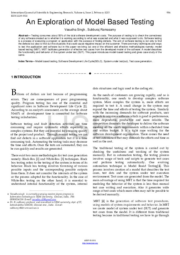 (PDF) An Exploration of Model Based Testing