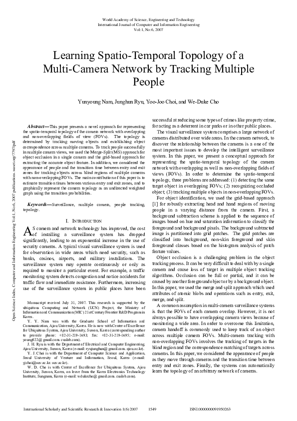 (PDF) Learning spatio-temporal topology of a multi-camera network by ...