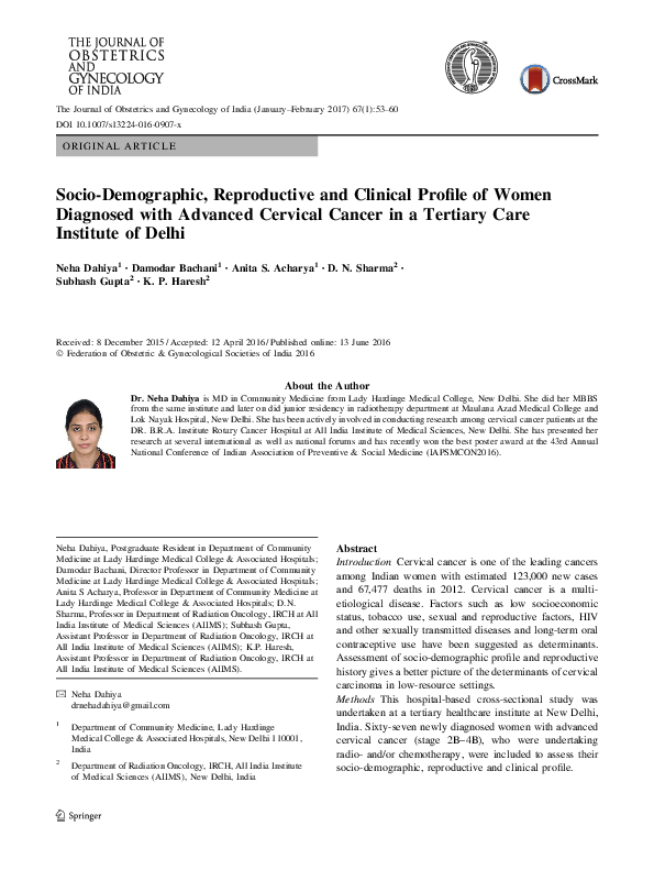 (PDF) Socio-Demographic, Reproductive and Clinical Profile of Women ...