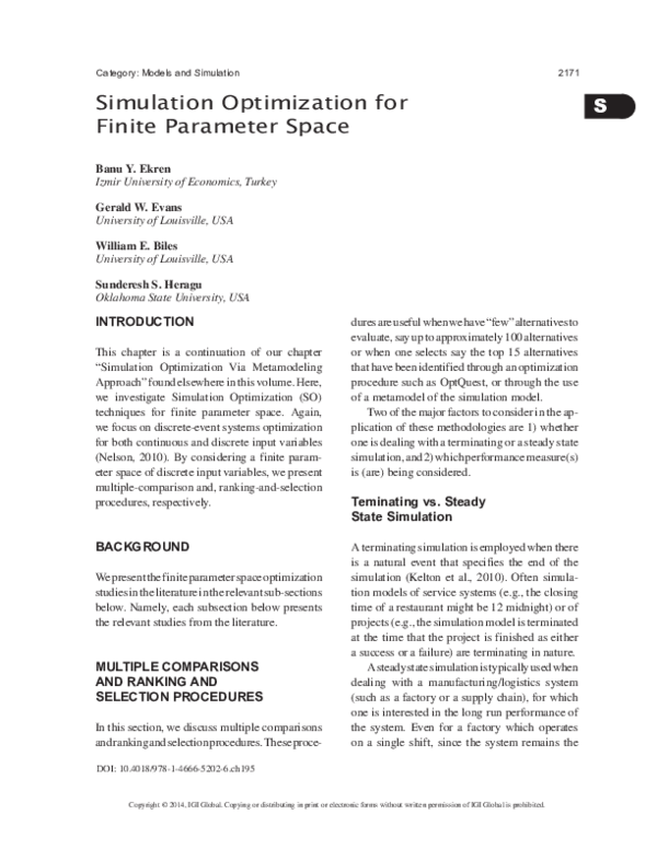 (PDF) Simulation Optimization for Finite Parameter Space