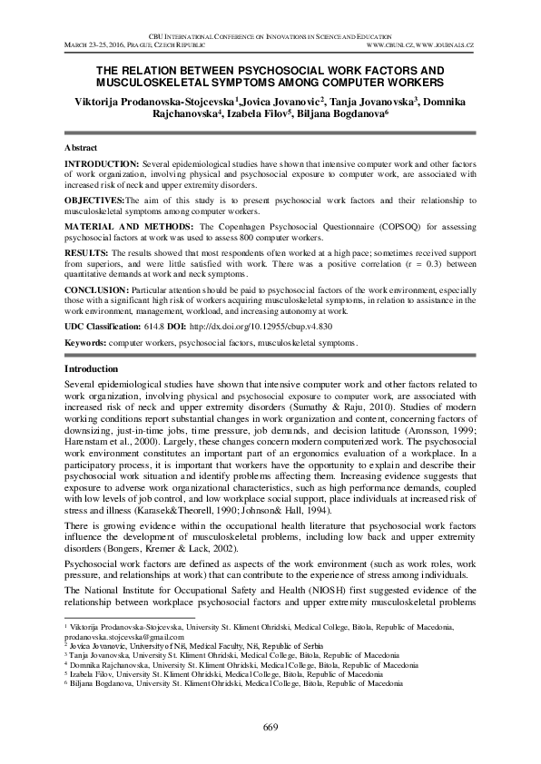 (PDF) The Relation Between Psychosocial Work Factors and ...