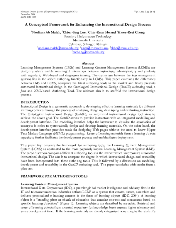 (PDF) A conceptual framework for enhancing the instructional design process