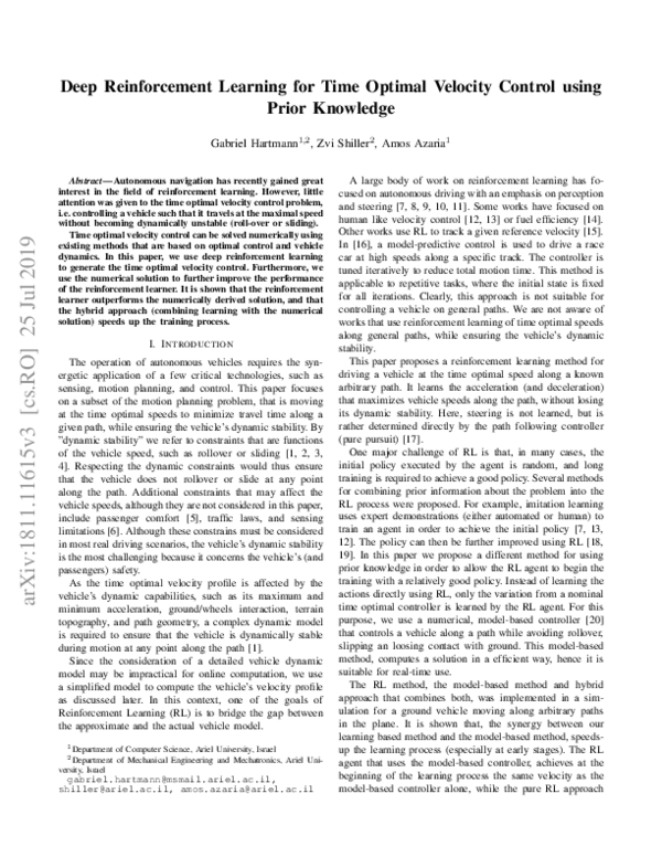 (PDF) Deep Reinforcement Learning for Time Optimal Velocity Control ...