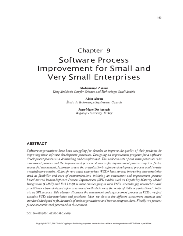 (PDF) Software Process Improvement for Small and Very Small Enterprises