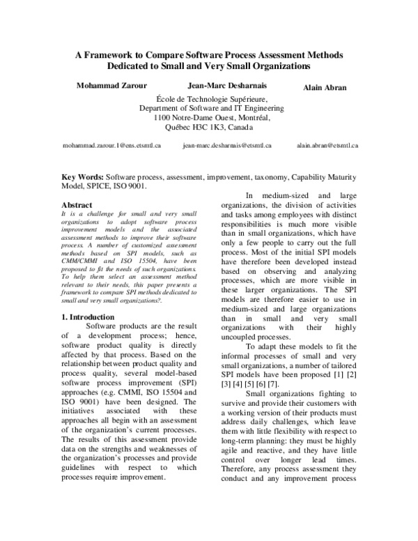 (PDF) A framework to compare software process assessment methods ...