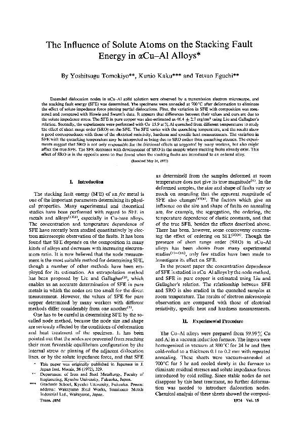 (PDF) The Influence of Solute Atoms on the Stacking Fault Energy in ...
