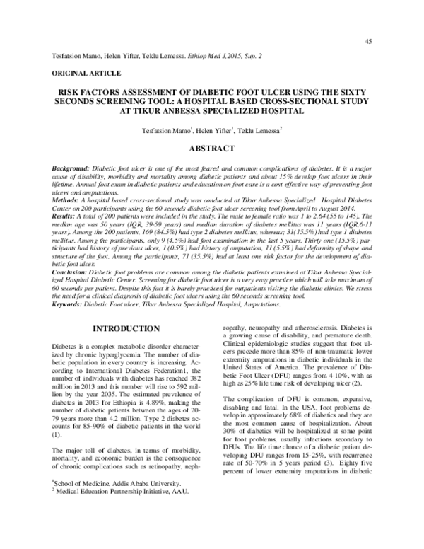(PDF) Risk Factors Assessment of Diabetic Foot Ulcer Using the Sixty ...