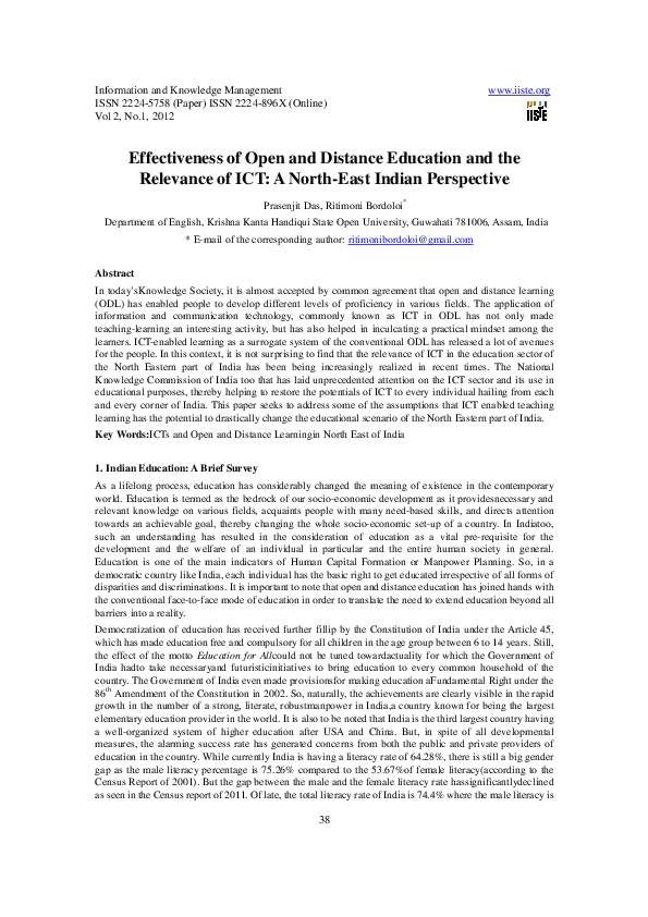 (PDF) Effectiveness of Open and Distance Education and the Relevance of ICT