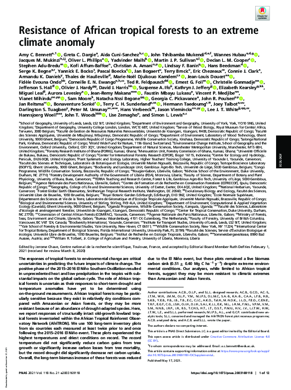 (PDF) Resistance of African tropical forests to an extreme climate anomaly