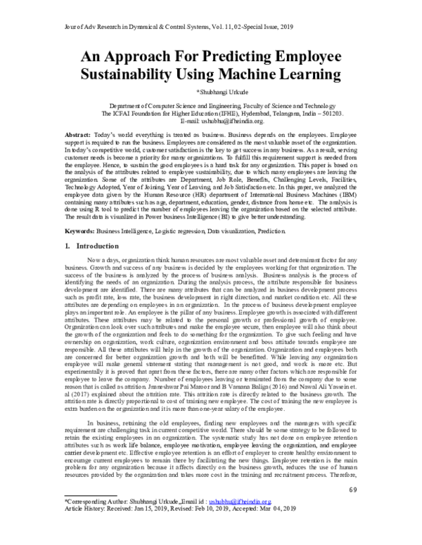 (PDF) An Approach For Predicting Employee Sustainability Using Machine ...