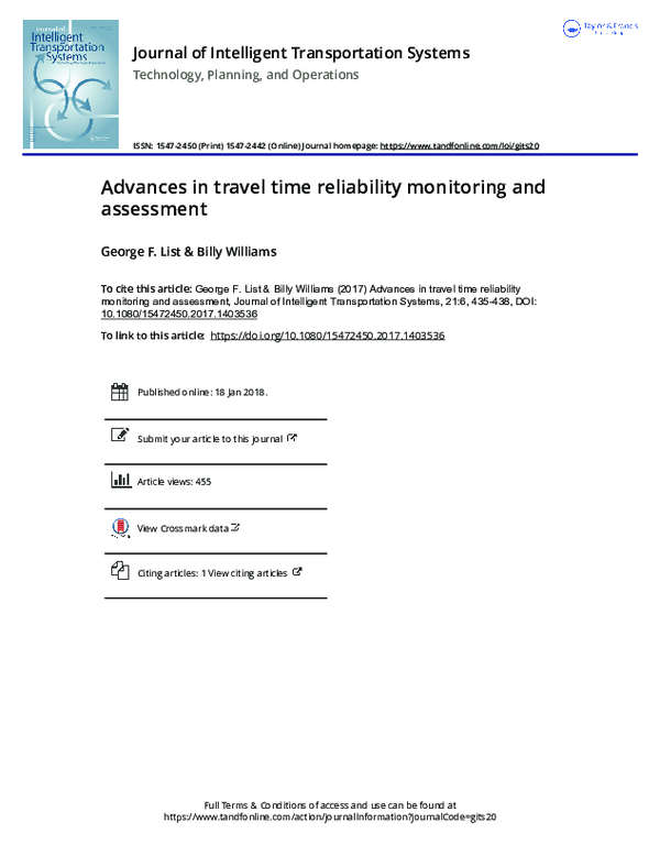 (PDF) Advances in travel time reliability monitoring and assessment