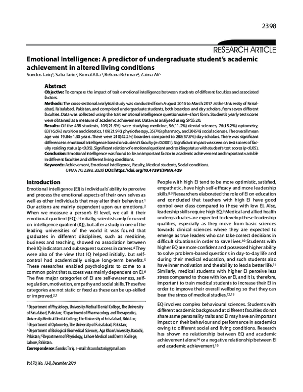 (PDF) Emotional Intelligence: A predictor of undergraduate student's ...