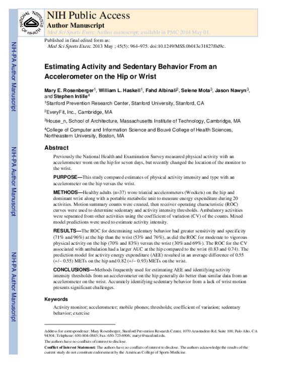 (PDF) Estimating Activity and Sedentary Behavior from an Accelerometer ...