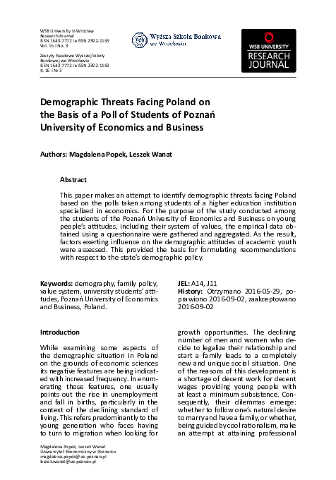 (PDF) Demographic Threats Facing Poland on the Basis of a Poll of ...