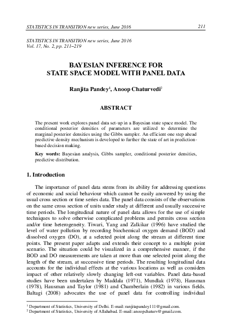(PDF) Bayesian Inference for State Space Model with Panel Data