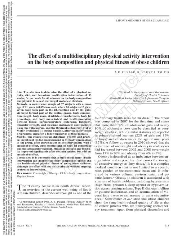 (PDF) The effect of a multidisciplinary physical activity intervention ...