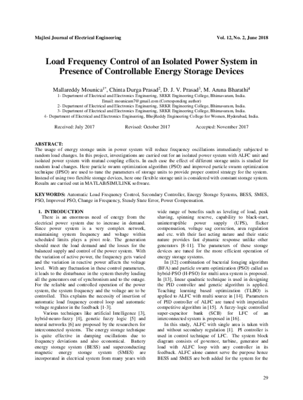(PDF) Load Frequency Control of an Isolated Power System in Presence of ...
