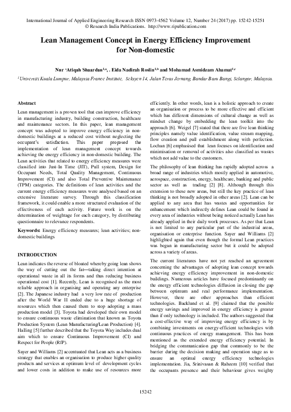 (PDF) Lean Management Concept in Energy Efficiency Improvement for Non ...