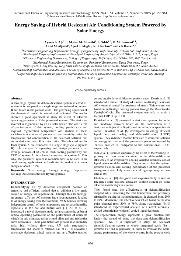 (PDF) Energy Saving of Hybrid Desiccant Air Conditioning System Powered ...