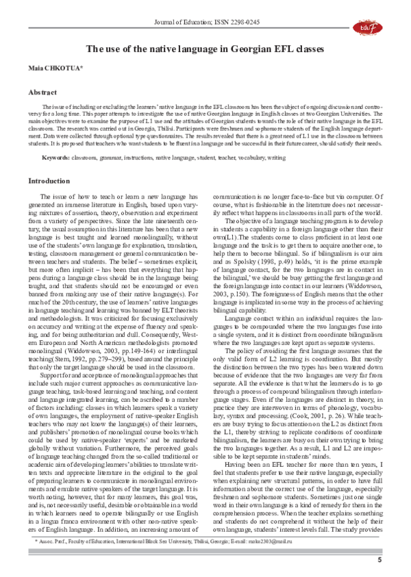 (PDF) The use of the native language in Georgian EFL classes
