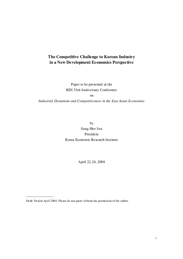 (PDF) The Competitive Challenge to Korean Industry in a New Development ...