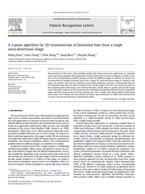 (PDF) A 2-point algorithm for 3D reconstruction of horizontal lines ...