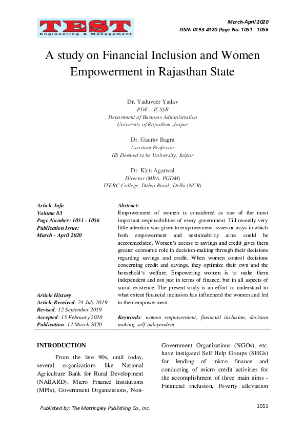 (PDF) A study on Financial Inclusion and Women Empowerment in Rajasthan ...