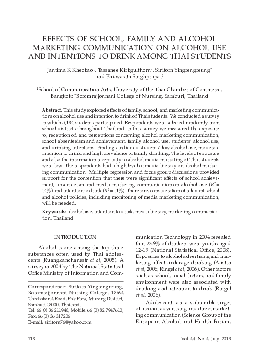 (PDF) Effects of school, family and alcohol marketing communication on ...