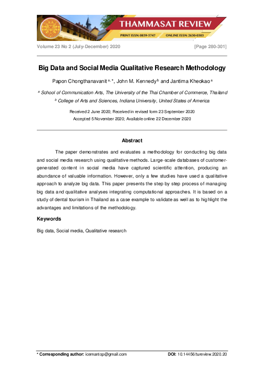 (PDF) Big Data and Social Media Qualitative Research Methodology
