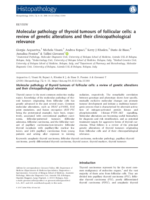 (PDF) Molecular pathology of thyroid tumours of follicular cells: a ...