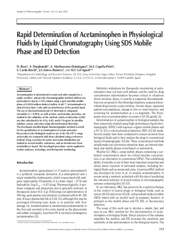 (PDF) Rapid Determination of Acetaminophen in Physiological Fluids by
