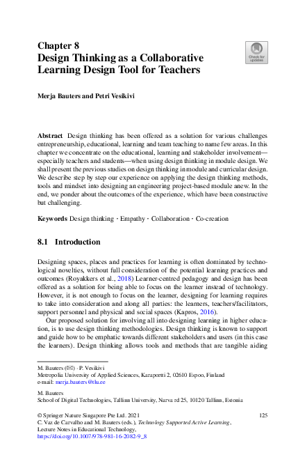 (PDF) Design Thinking as a Collaborative Learning Design Tool for Teachers