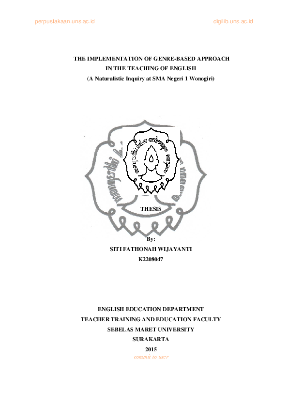 (PDF) THE IMPLEMENTATION OF GENRE-BASED APPROACH IN THE TEACHING OF ...