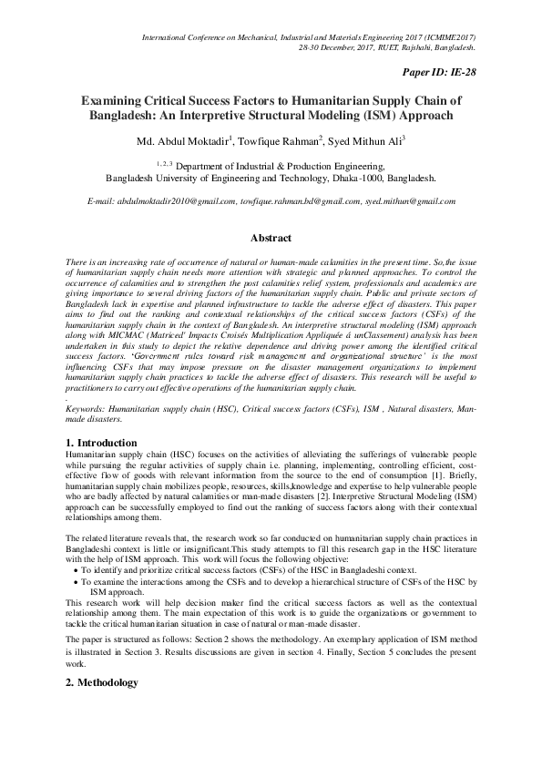 (PDF) Examining Critical Success Factors to Humanitarian Supply Chain ...