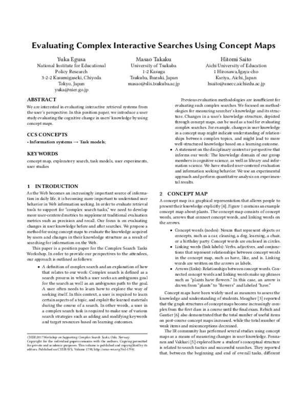 (PDF) Evaluating Complex Interactive Searches Using Concept Maps