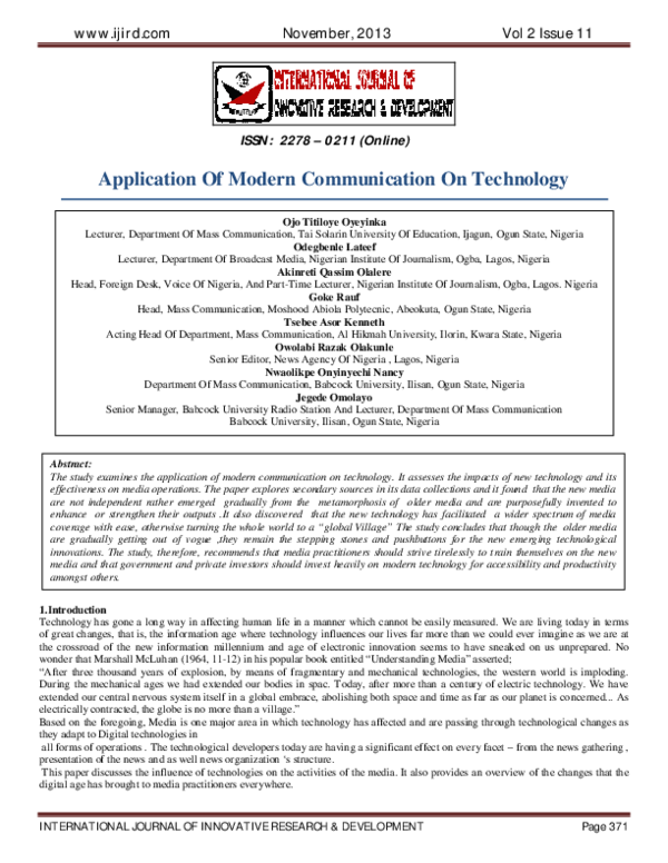 (PDF) Application Of Modern Communication On Technology