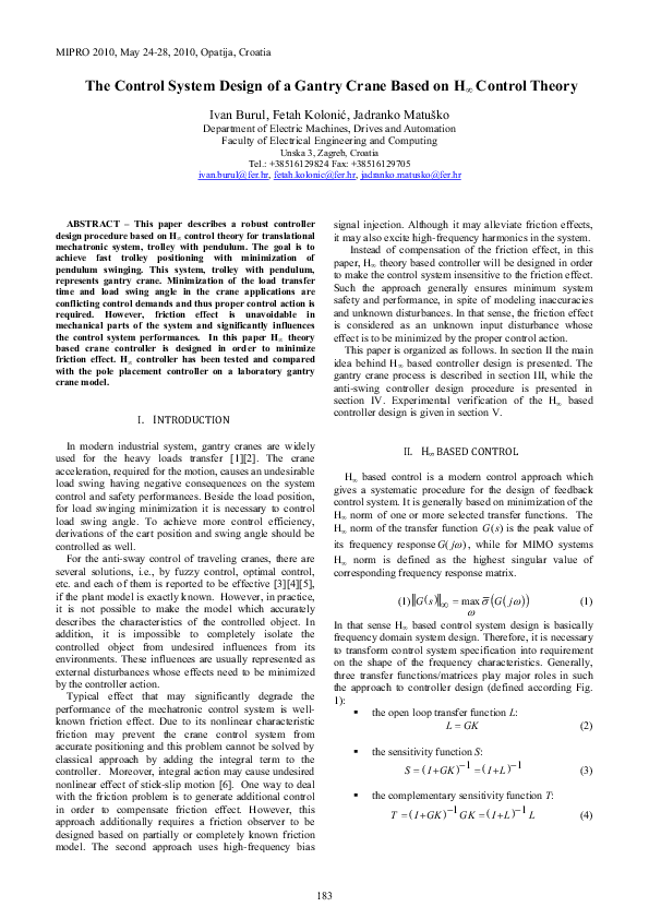 (PDF) The control system design of a gantry crane based on H∞ control ...