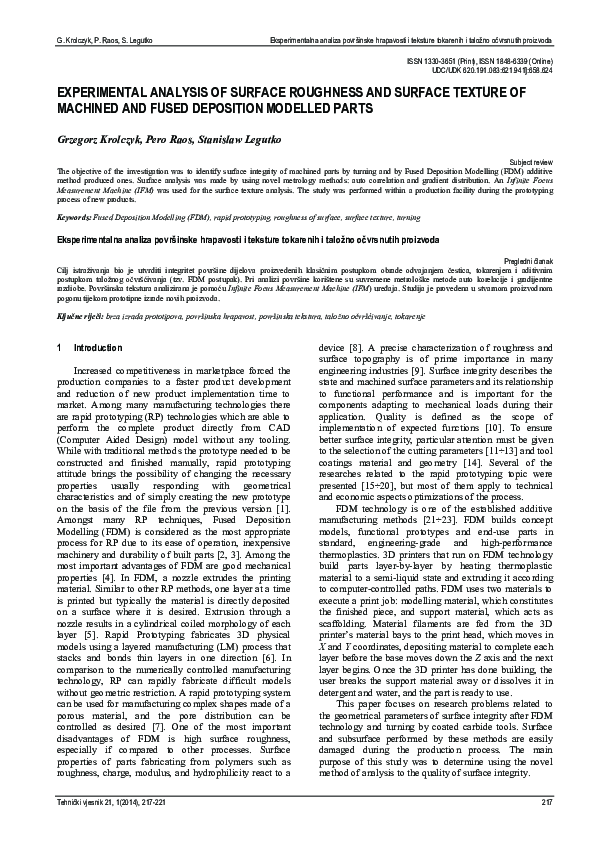 (PDF) Experimental analysis of surface roughness and surface texture of ...