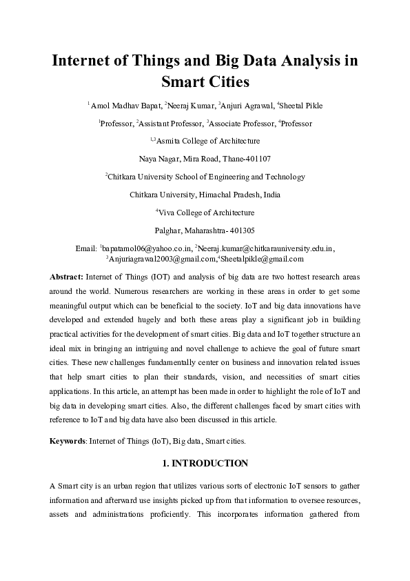 (DOC) Internet of Things and Big Data Analysis in Smart Cities