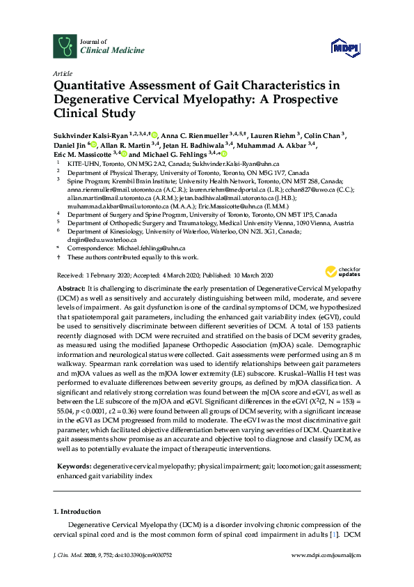 (PDF) Quantitative Assessment of Gait Characteristics in Degenerative ...
