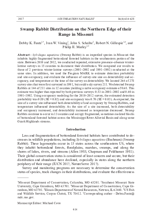 (PDF) Swamp Rabbit Distribution on the Northern Edge of their Range in ...